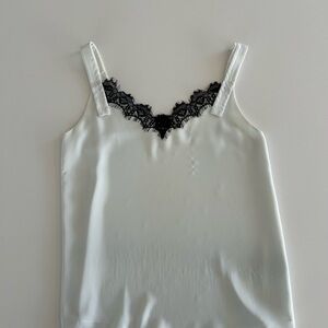 Aritzia White Camisole with Black Lace Detail
